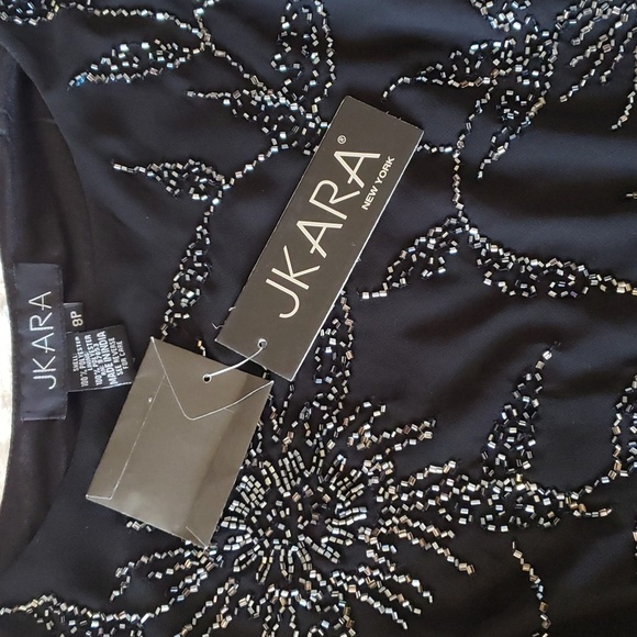 NWT J Kara Beautiful Embroidered Chiffon With Beads Evening,Party Long Dress 8P - Picture 15 of 17